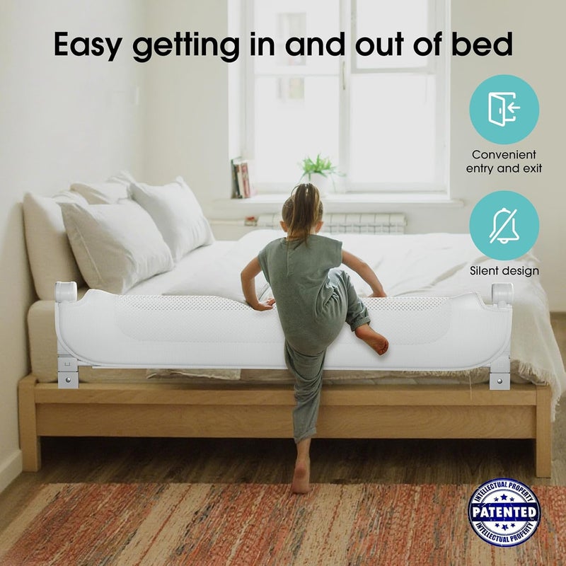 NUTIKAS Baby Bed Rail Guard for Toddlers - 70" Toddler Bed Rails for Twin, Full, Queen, King Bunk Size Bed Swing Down Bedrail Extral Tall Child Safety Side Railing Guards for Kids White - Image 2